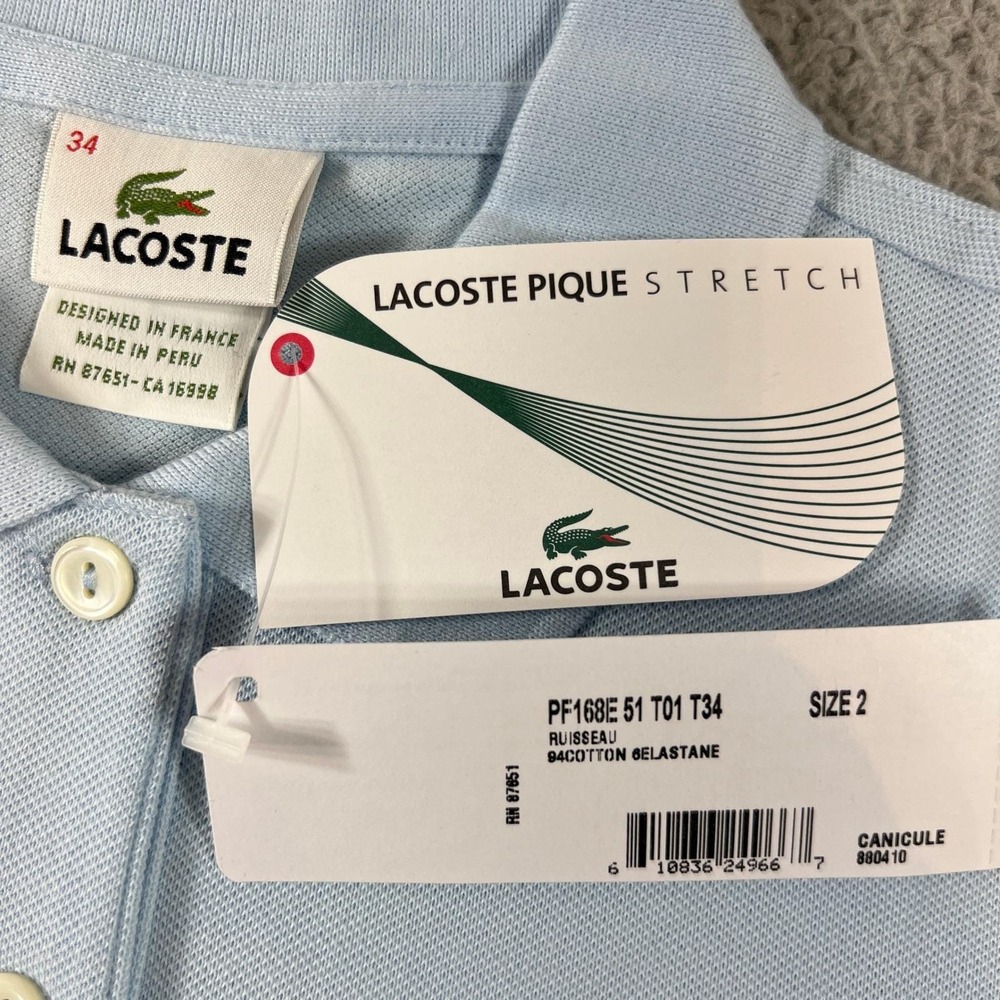 Lacoste Polo Shirt Women US Sise S (EU/2) Light Blue Pique Stretch Short Sleeve - Picture 5 of 11